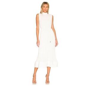 Milly Womens Melina Pleated Sleeveless Ruffle Hem Midi Dress White Size 0